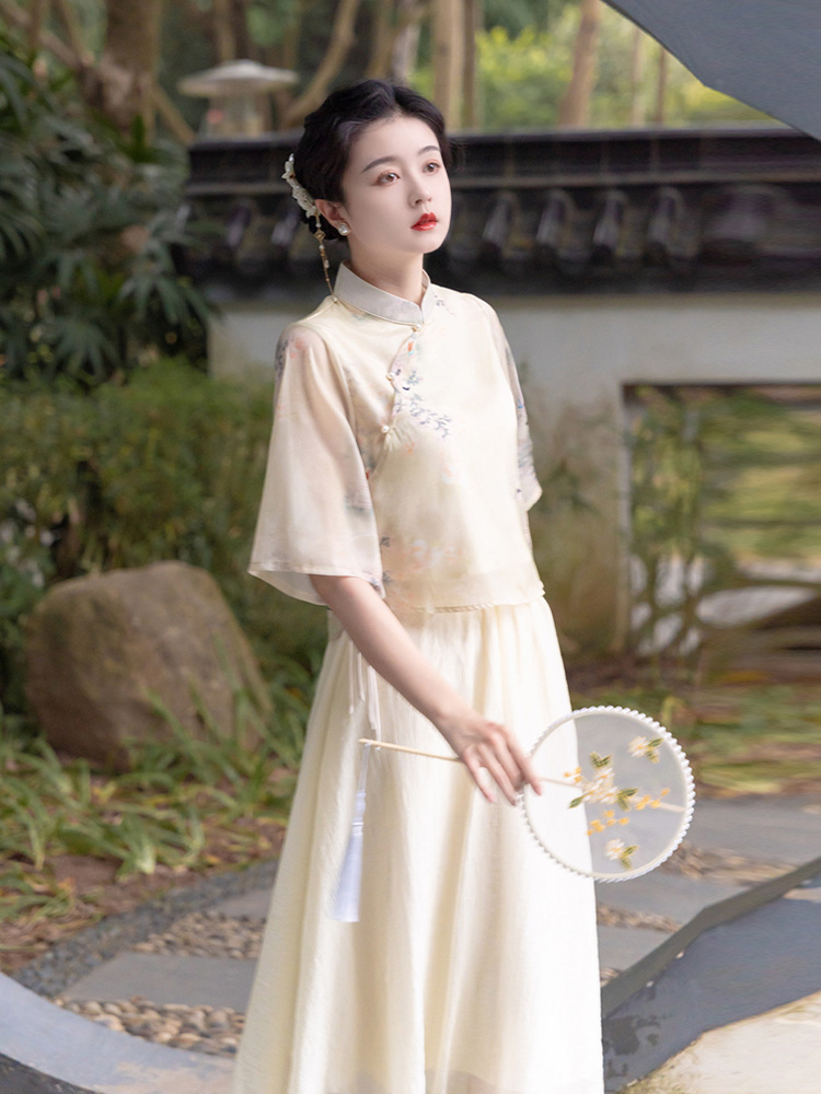 茶服新中式女装轻国风上衣汉服改良旗袍两件套连衣裙清冷禅意套装