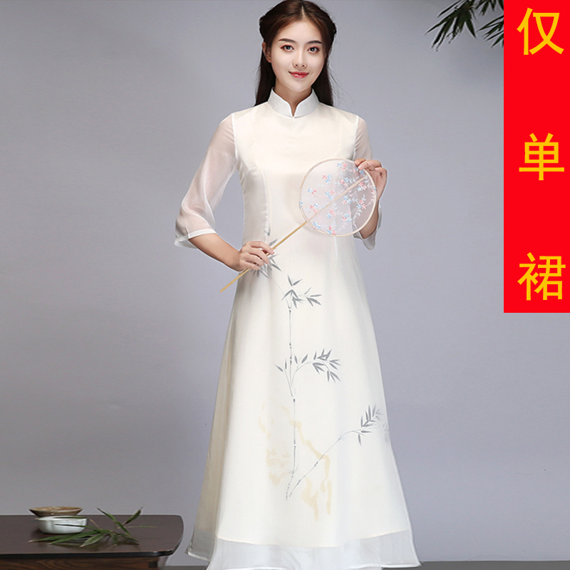 新款美容师古装采耳服装禅意茶服茶艺师工作服女中国风旗袍改良连