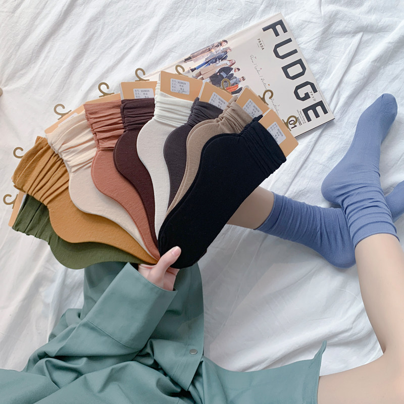 3袜子女中筒袜ins潮堆堆袜春夏天季薄款彩色长筒袜韩国日系糖果色