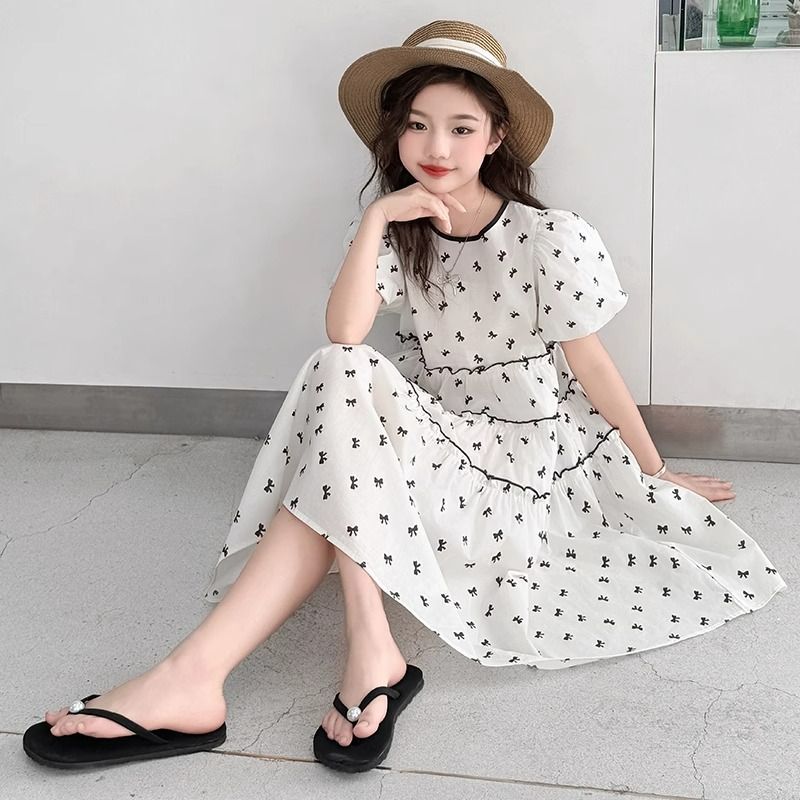 女童短袖连衣裙夏装时髦女孩中大连衣裙