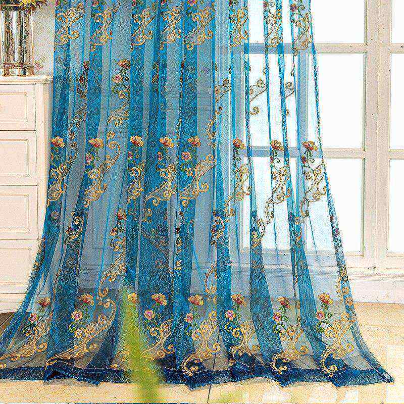 美式高档绣花纱帘田园隔断帘窗帘客厅卧室窗纱装饰家用透光窗帘纱