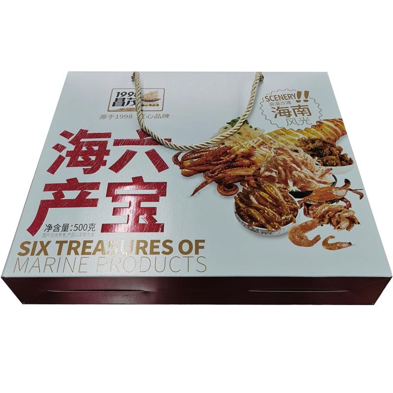 海南特产昌茂海产六宝500克香辣海虾海蟹鳕鱼皮多味即食海鲜礼盒
