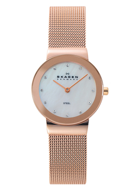 Skagen诗格恩新品简约ins风轻薄镶钻小表盘石英手表女358SRRD