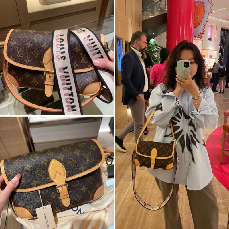 LV/女包新款Diane经典老花法棍包手提腋下单肩斜跨包复古时尚字母