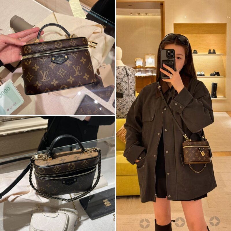 LV/女包新款Vanity老花化妆包链条盒子包手提包单肩斜跨包洗漱包