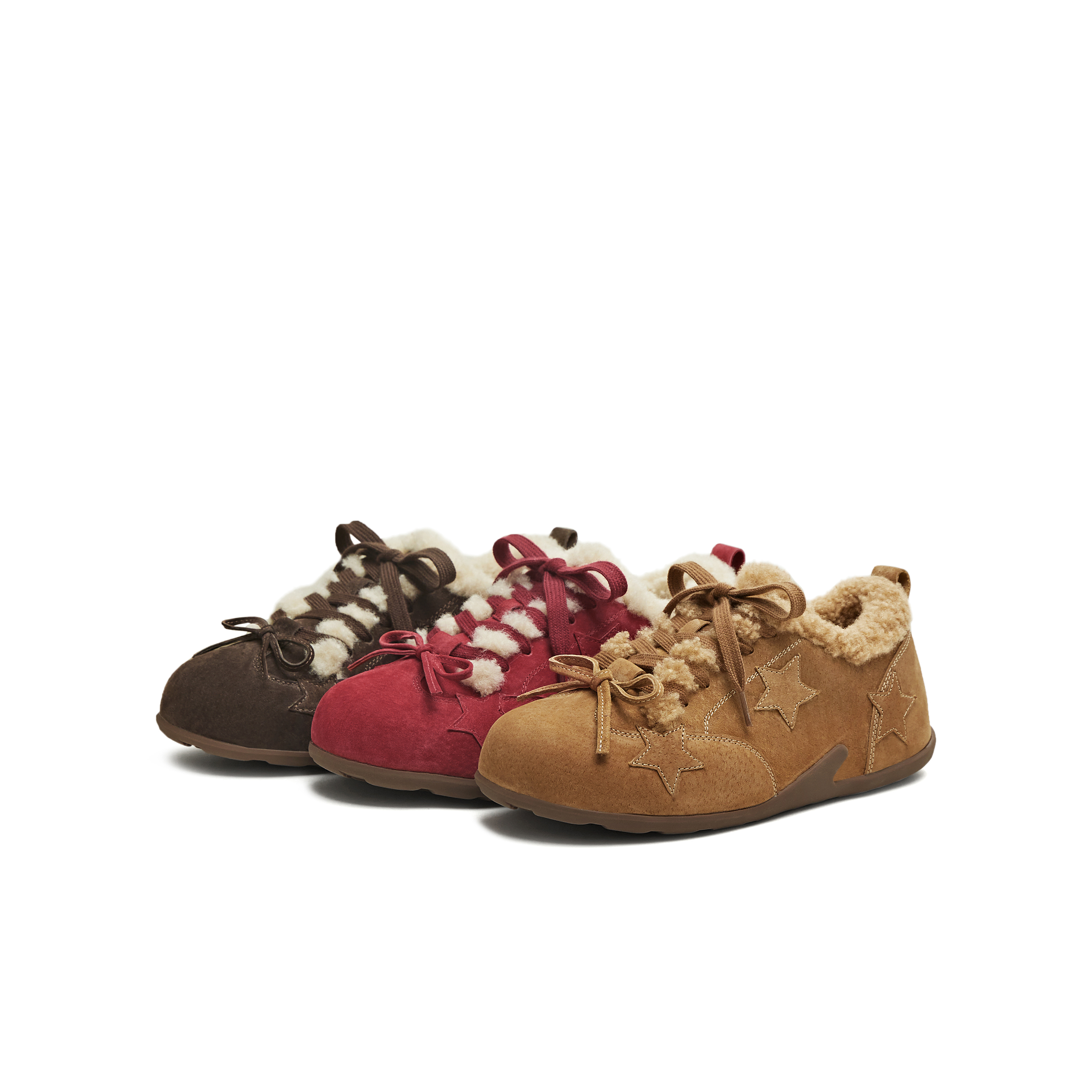 天美意复古加绒红色德训鞋