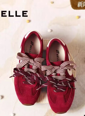 百丽女鞋子复古红色德训鞋阿甘鞋新款内商场休闲鞋F1P1DAM6预