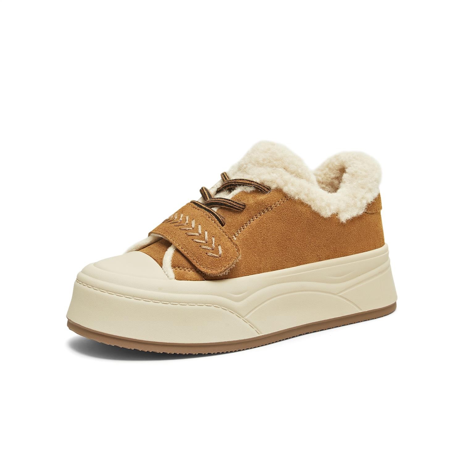 天美意复古厚底运动板鞋毛毛鞋女休闲短靴2025冬新款KB100DM5