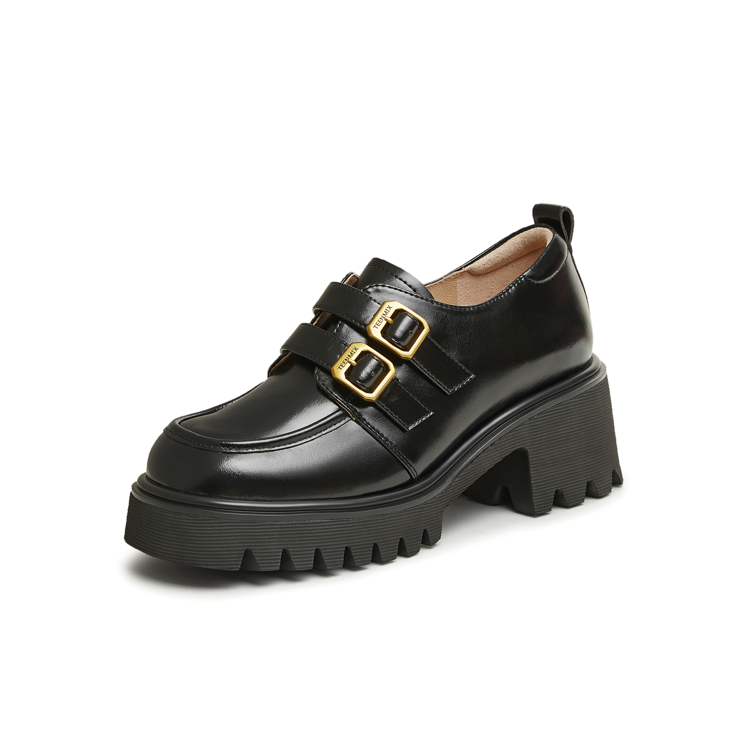 天美意粗跟厚底英伦小皮鞋女休闲复古单鞋2025春新款CHO33AM5