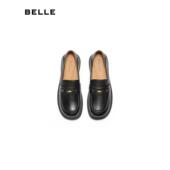 百丽乐福鞋 子E1N1DCA5 两穿一脚蹬羊皮深口单鞋 女25新款 黑色小皮鞋