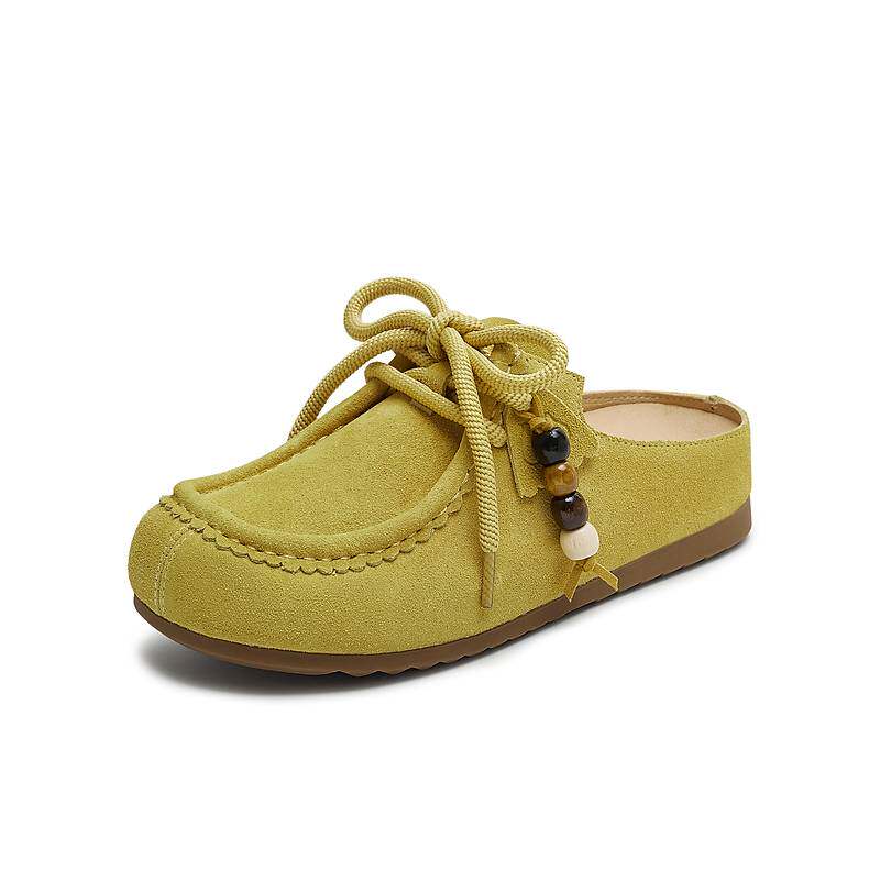 天美意25夏复古厚底包头半拖黄色勃肯鞋女袋鼠鞋休闲凉拖KK060CM5