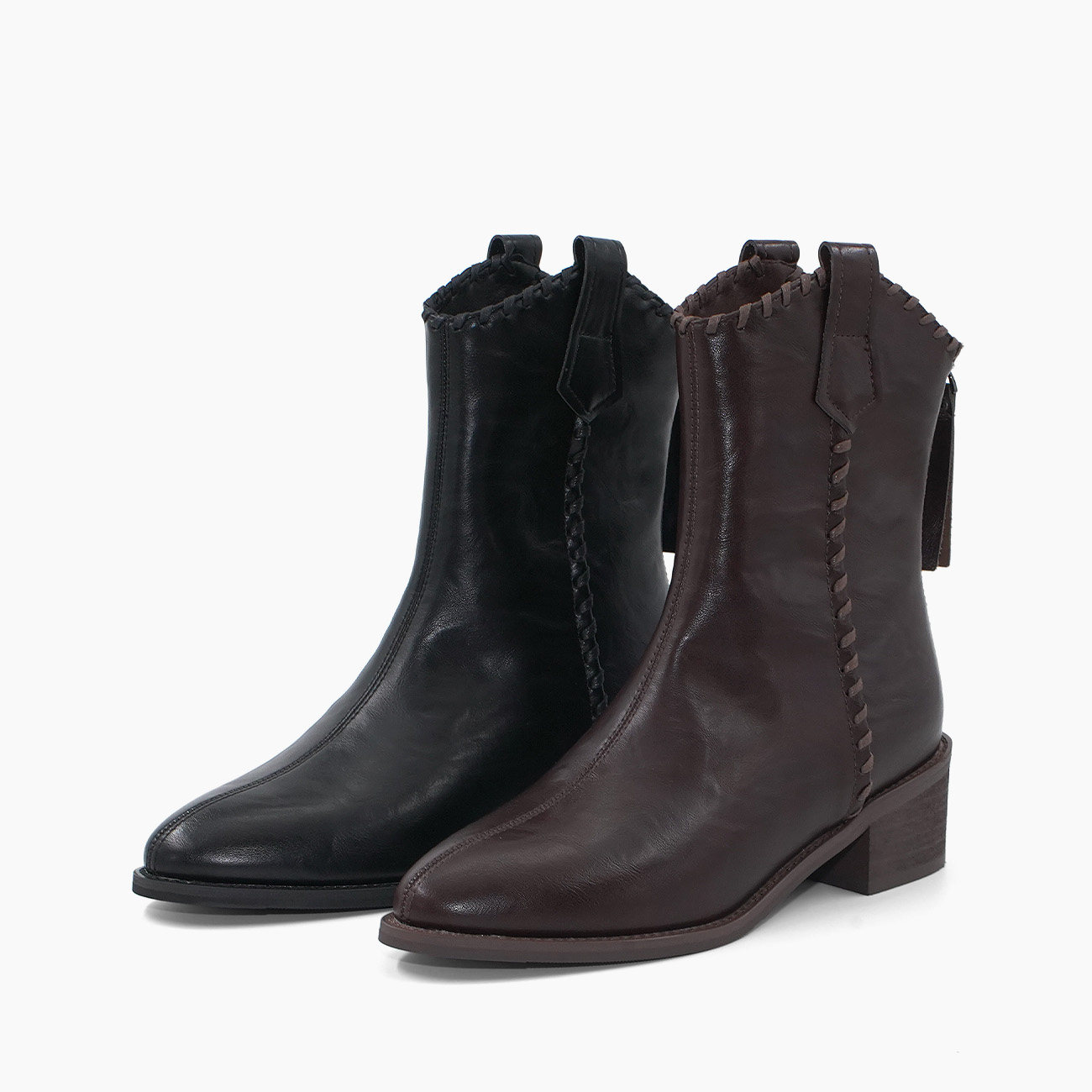 杜米亚秋季小众复古v口粗跟短靴KM255301-3A