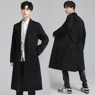 秋季男超长款男风衣休闲修身大衣男过膝外套薄款西装风衣中长款