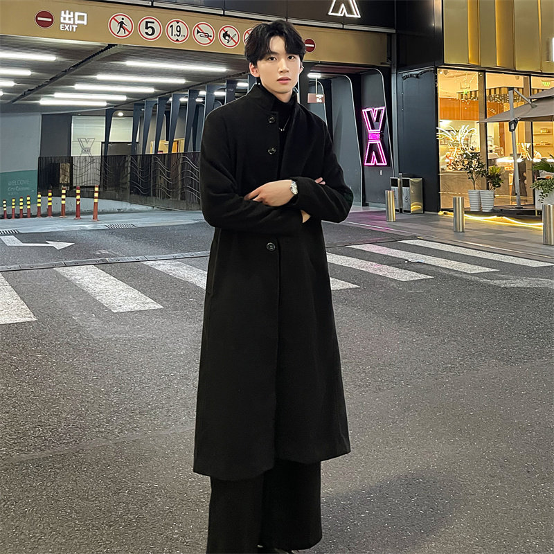 秋冬韩版高级感毛呢大衣男中长款过膝宽松潮流英伦风呢子风衣外套