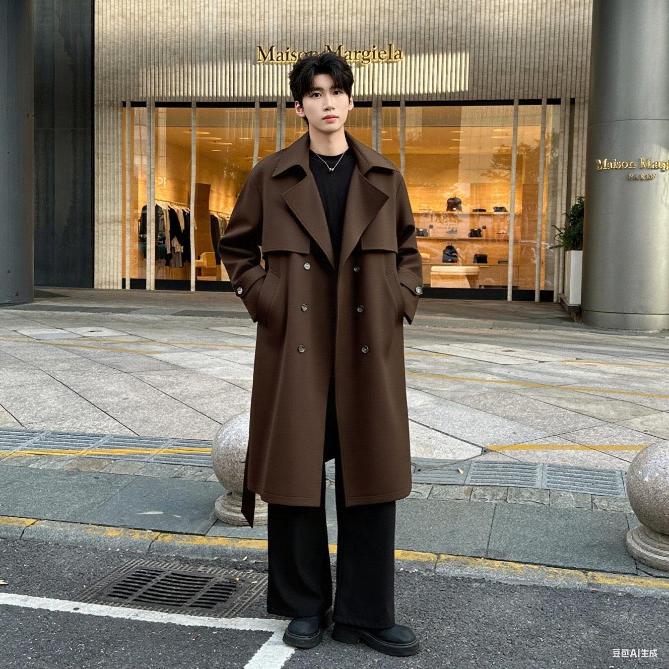 2025春秋新款男士双排扣风衣