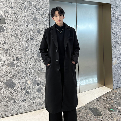 超长韩系男风衣毛呢大衣秋冬季