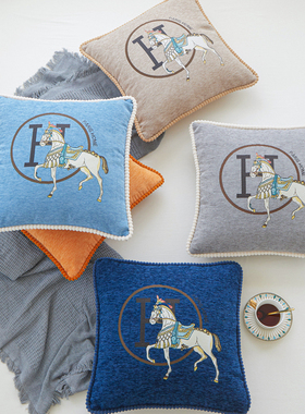 橙色雪尼尔抱枕套北欧风简约现代沙发客厅靠枕橘色柔软床头靠垫