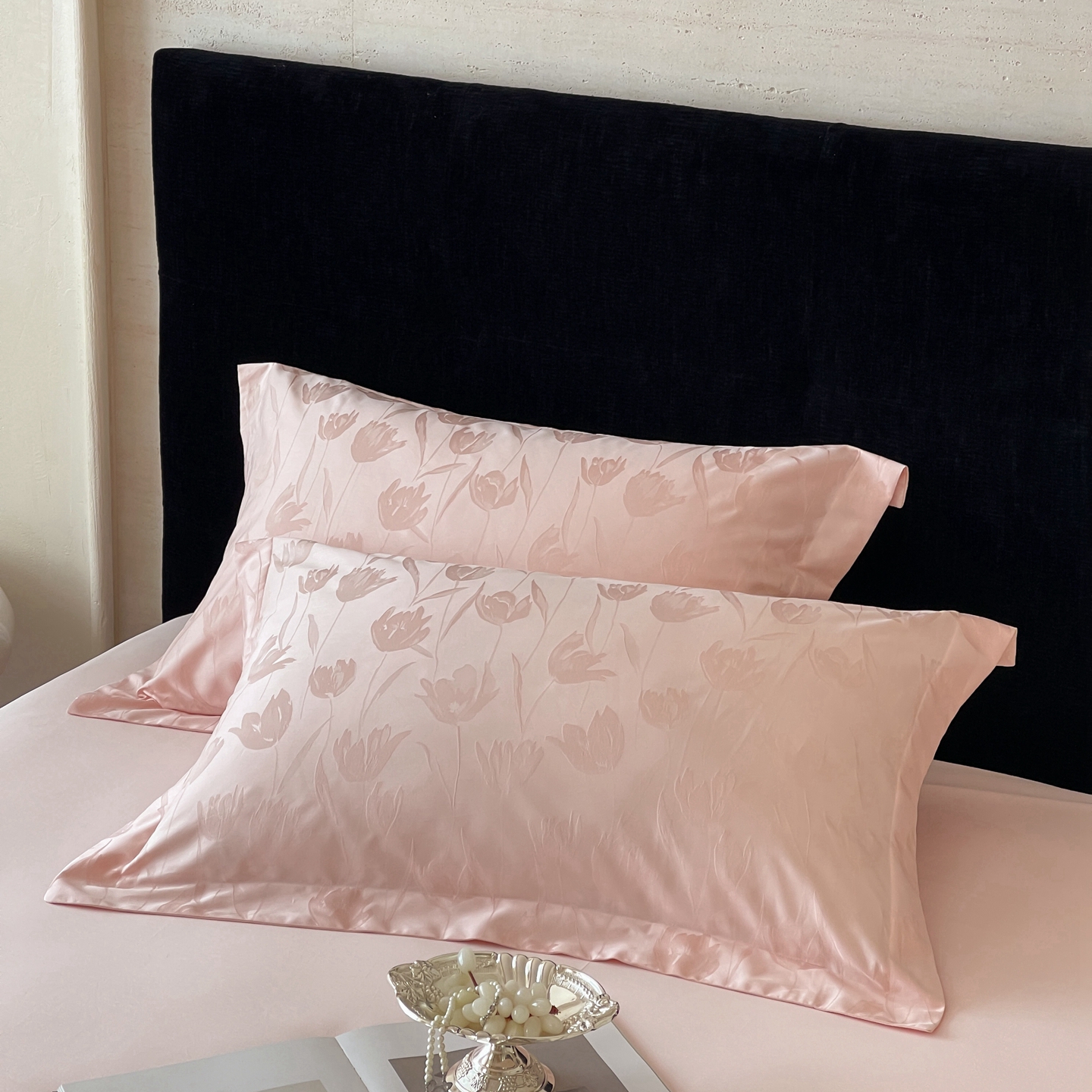 100S贡缎全棉长绒棉提花枕套柔软亲肤透气高档单人枕头套48x74cm