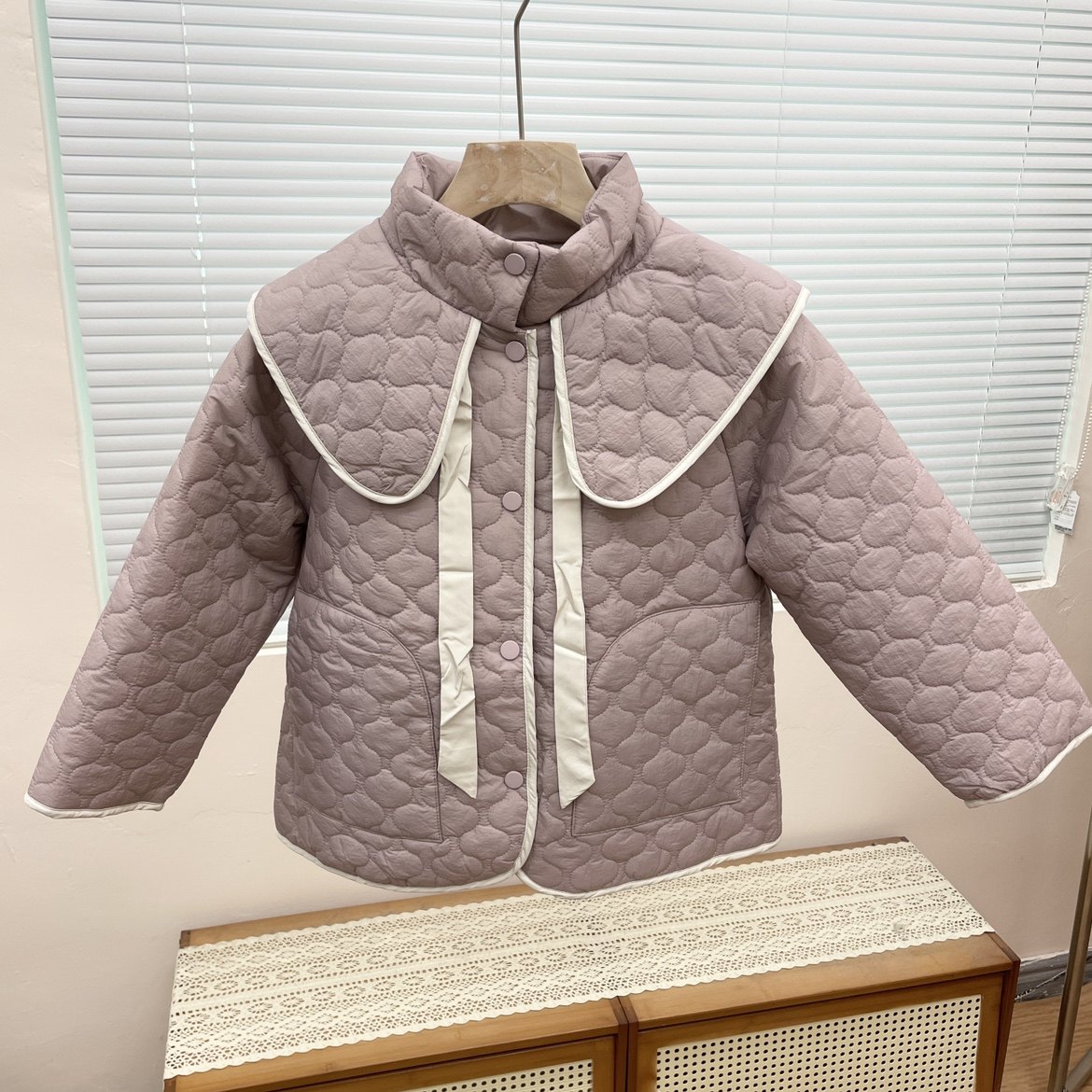 秋冬款女童装翻领系带夹薄棉外套中大童品牌