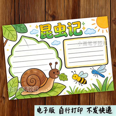 昆虫记手抄报模板小学生课外读书阅读好书推荐分享读后感黑白线稿