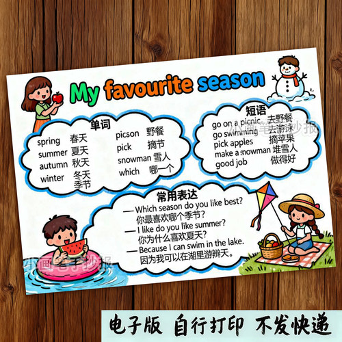 My favourite season英语手抄报模板 我最喜欢的季节思维导图e524