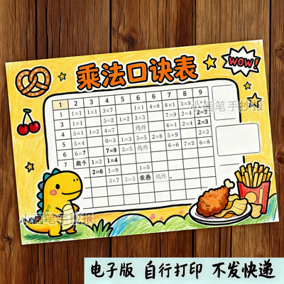 乘法口诀表手抄报小九九小报电子模板小学生数学主题黑白线稿c254