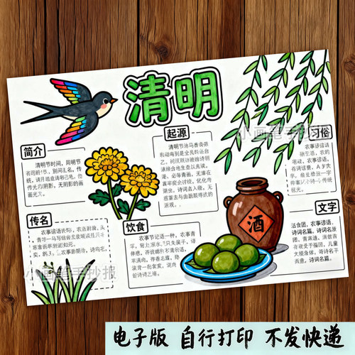 中国传统节日清明节思维导图手抄报电子模板清明简介习俗e559
