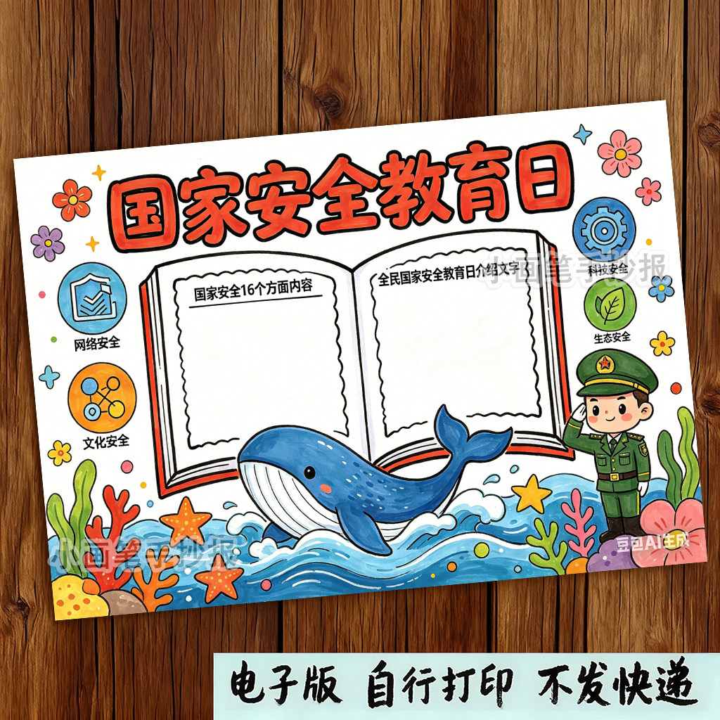 国家安全铭记在心手抄报电子版模板小学生国防安全宣传教育日小报