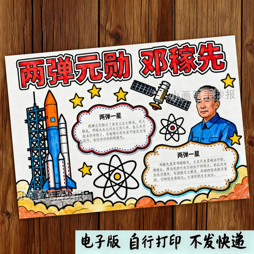 955-杰出名人物科学家邓稼先心中英雄时代楷模劳动模范手抄报模板