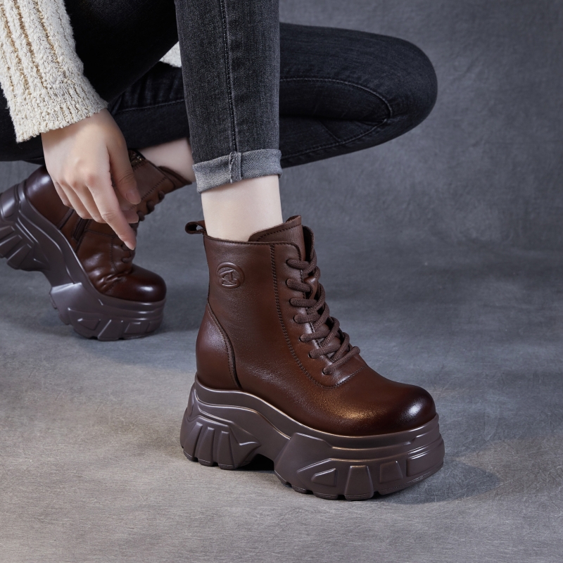 10cm厚底增高头层牛皮马丁靴短靴