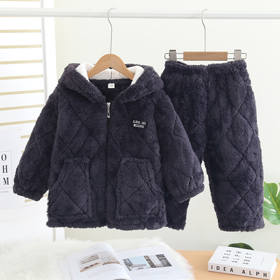 秋冬儿童三层夹棉法兰绒家居服