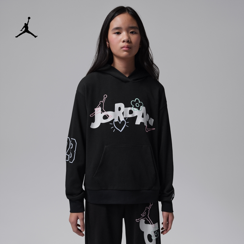 耐克乔丹大童休闲卫衣春季新款女童法式毛圈连帽衫JORDAN IW2074