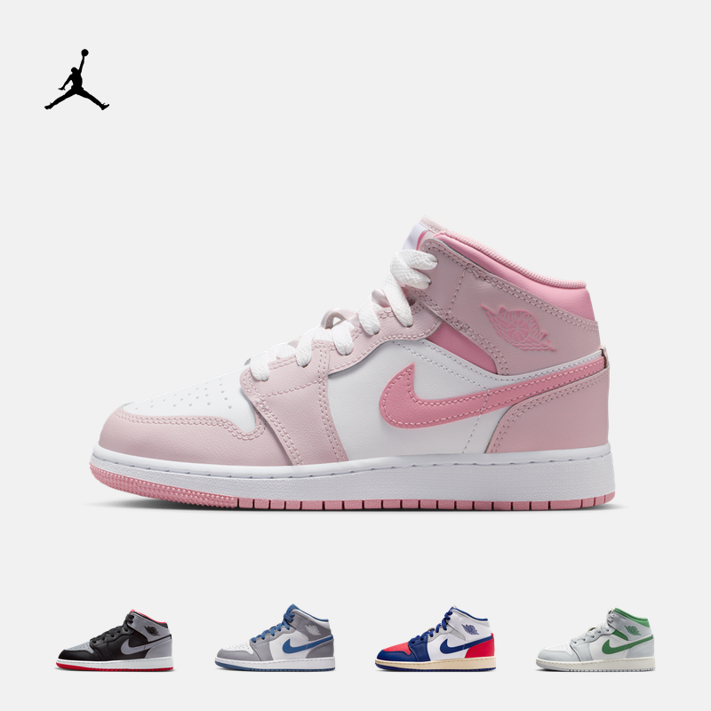 耐克乔丹大童中帮AJ1板鞋春季男女童缓震支撑运动鞋JORDAN DQ8423