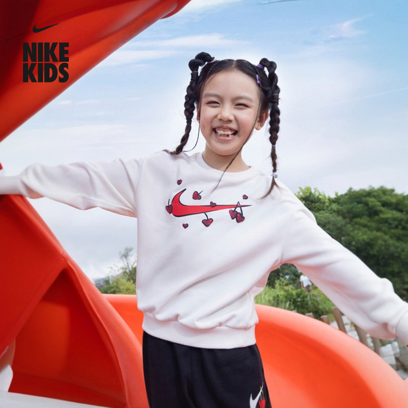 耐克幼童休闲圆领卫衣春季新款女童法式毛圈柔软上衣NIKE IU5474