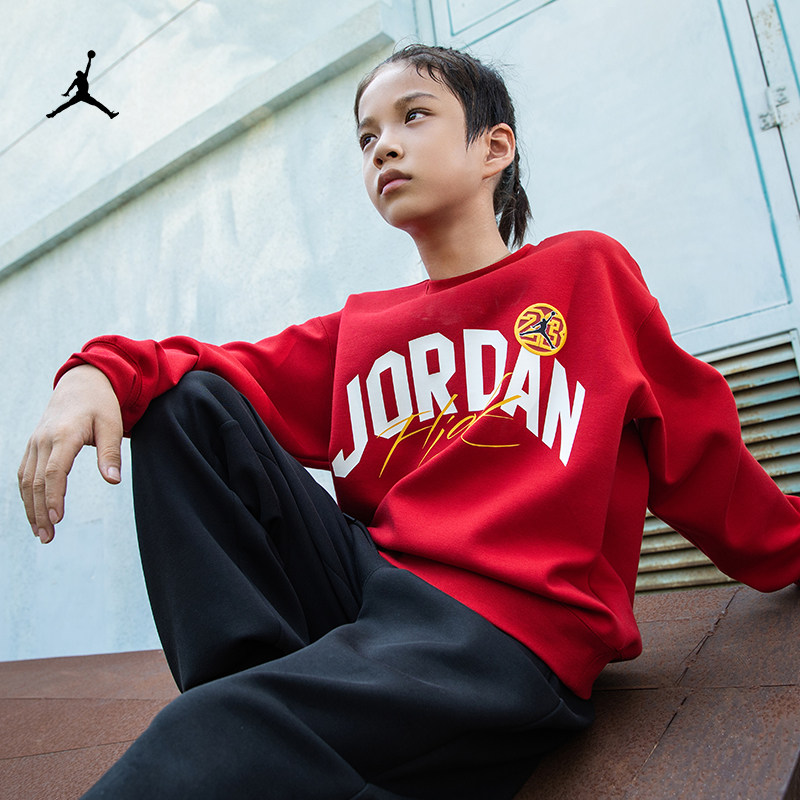 耐克乔丹大童针织圆领上衣春季新款男童休闲柔软JORDAN IU5376