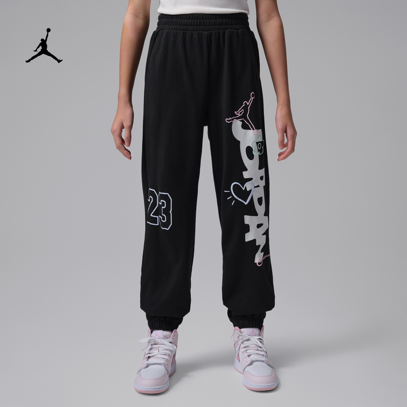 耐克乔丹大童法式毛圈长裤春季新款女童锥形运动裤JORDAN IW2073