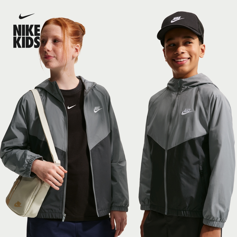 耐克风行者系列大童连帽夹克春新款男女童NIKE WINDRUNNER IF2821