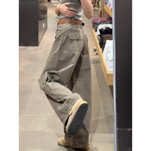 女高腰宽松垂感弯刀阔腿裤 牛仔裤 复古直筒休闲工装 GULIBERRY美式