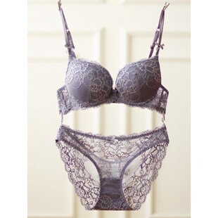 GULIBERRY文胸性感蕾丝网纱内衣上薄下厚聚拢调整型收副乳套装