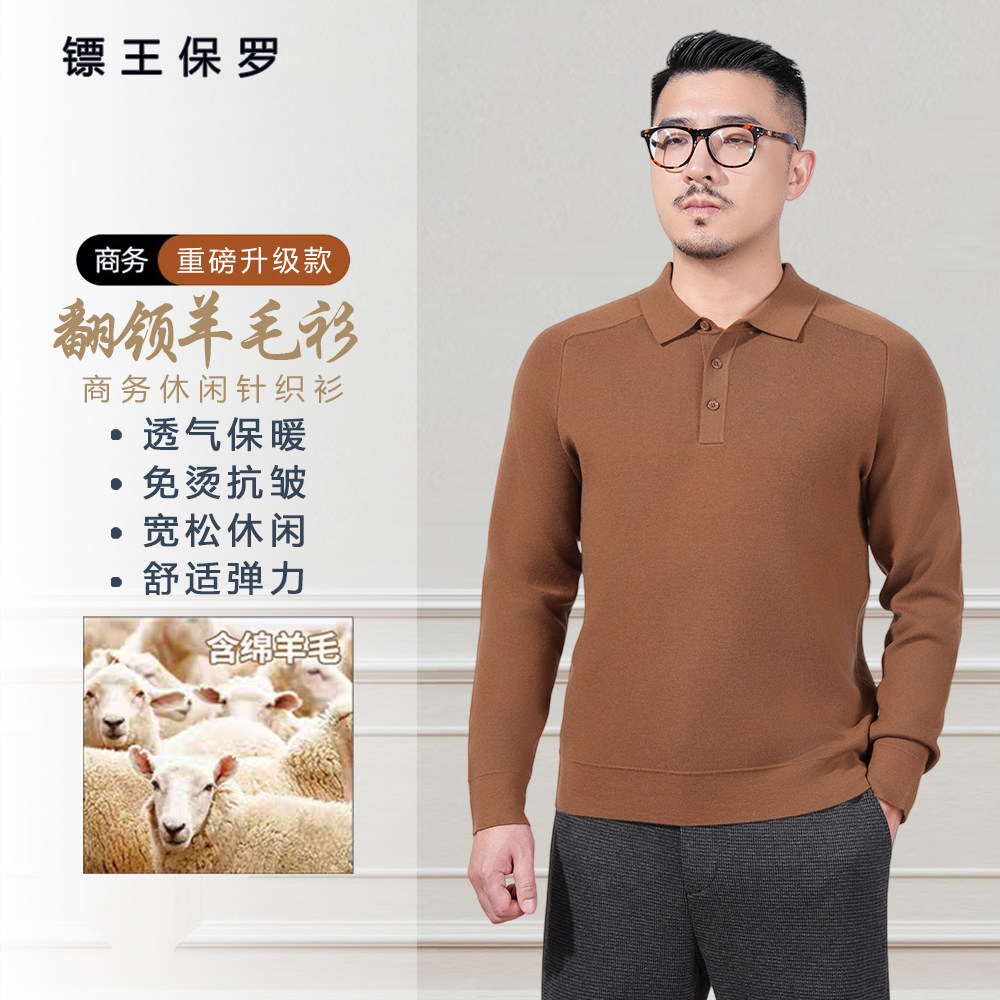镖王保罗【翻领POLO衫】男士秋冬新款羊毛针织衫套头保暖休闲毛衣