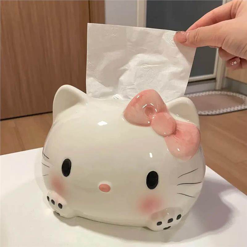 家用创意凯蒂猫纸巾盒hellokitty搪胶桌面摆件少女心KT猫抽纸筒