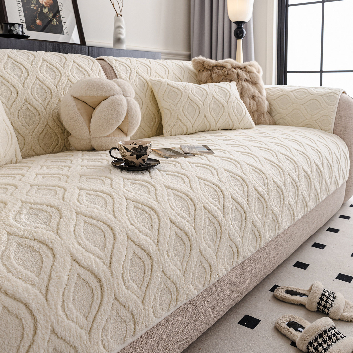 轻奢加厚舒棉绒沙发垫2026秋冬全盖防移位防滑坐垫北欧风,居家布艺,飘窗垫,淘宝优惠券,粉丝福利购,淘宝优惠卷