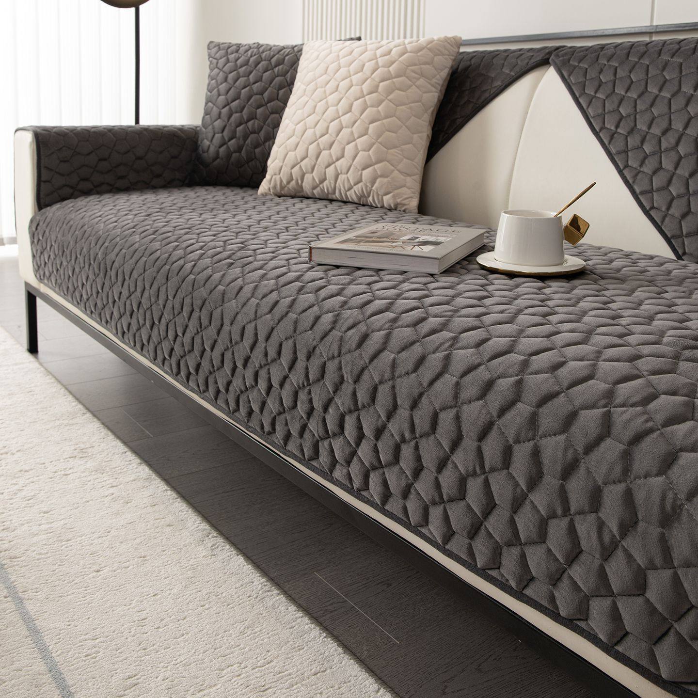 现代简约风法兰绒沙发垫2026新款一片式直排防滑沙发盖布套罩,居家布艺,沙发套,淘宝优惠券,粉丝福利购,淘宝优惠卷