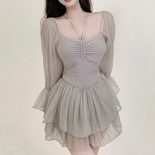 连体微胖女孩保守长袖 爆款 高级感温泉显瘦遮肚 2025新款 泳衣女夏季