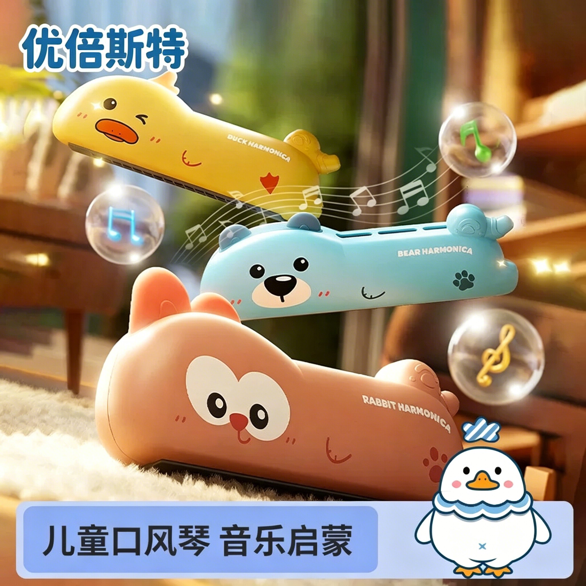 儿童口风琴宝宝音乐启蒙玩具卡通卡皮巴拉口琴早教乐器玩具
