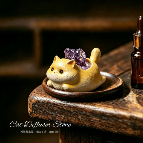 猫猫天然水晶扩香石无火香薰摆件