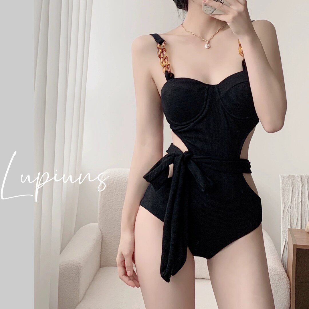 黑色高级感时尚连体2025新款泳衣女小胸钢托聚拢遮肚温泉保守性感