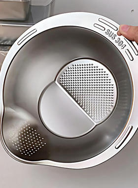不锈钢盆沥水篮淘米神器洗米筛家用厨房洗菜专用漏盆过滤篮子