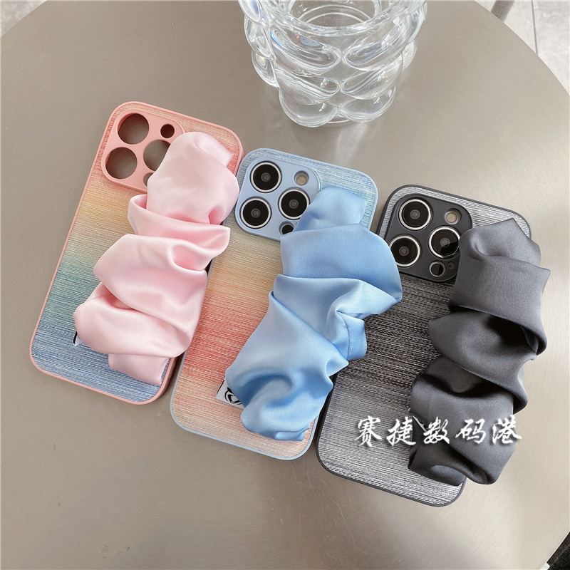 适用华为渐变皮纹丝巾腕带手机壳