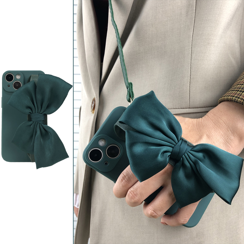 墨绿色蝴蝶结腕带挂绳手机壳OPPO